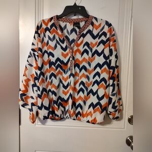 New Directions Chevron Blouse - Orange and Blue